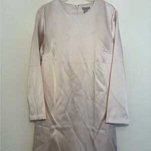 H&M Long Sleeve Ivory Satin Shift Dress
